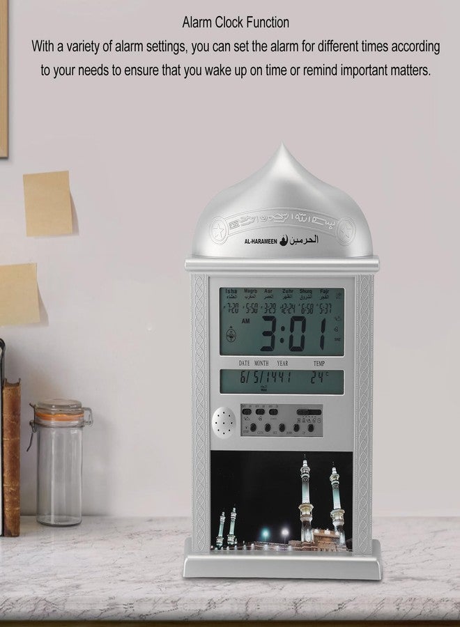 CHEOTIME Azan Clock, Muslim Prayer Clock Athan Wall Clock Reading Numbers for Home Office Mosque Azan Clocks Home Decor(Silver) - Image 3